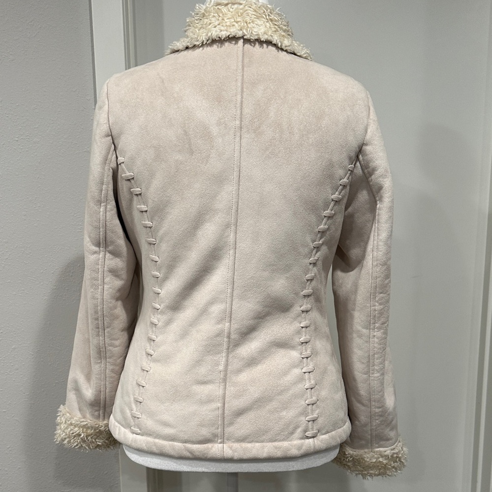 Croft & Barrow Faux Suede Shearling Jacket Cream Whipstitch Detail Size M - Picture 6 of 12